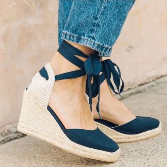 J. Crew Canvas Ankle-Wrap Espadrille Wedges - Picture 12 of 12